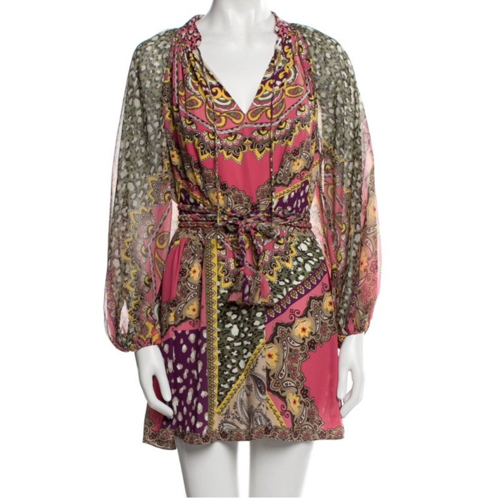 Alice + Olivia Paisley Print Dress with Sheer Sleeves